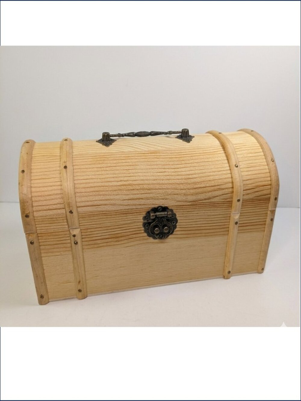 Treasure Chest Unfinished Pine Wood with Dome Lid and Metal Handle 8" x 4" x 5"